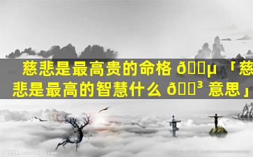 慈悲是最高贵的命格 🐵 「慈悲是最高的智慧什么 🐳 意思」